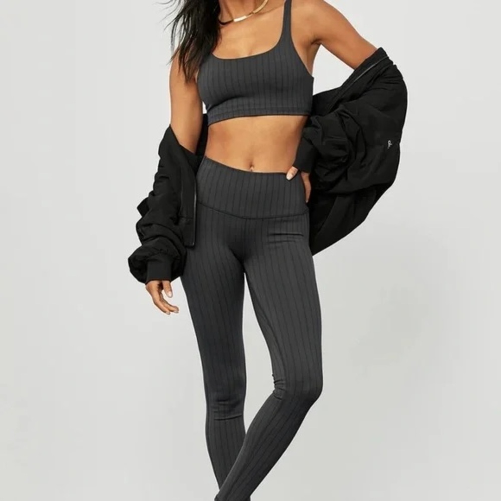 ALO Yoga Women's Ribbed High-Waist Leggings in Charcoal Gray